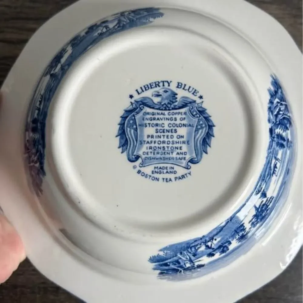 Vintage Blue and White Liberty Blue Boston Tea Party Casserole Dish with Lid